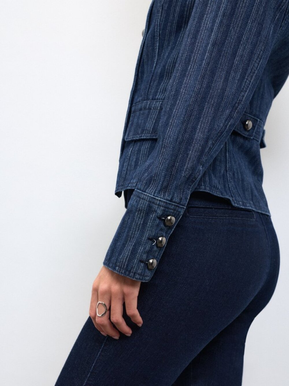 Blue Casual Women's Double-Breasted Denim Jacket - Picture 3 of 8